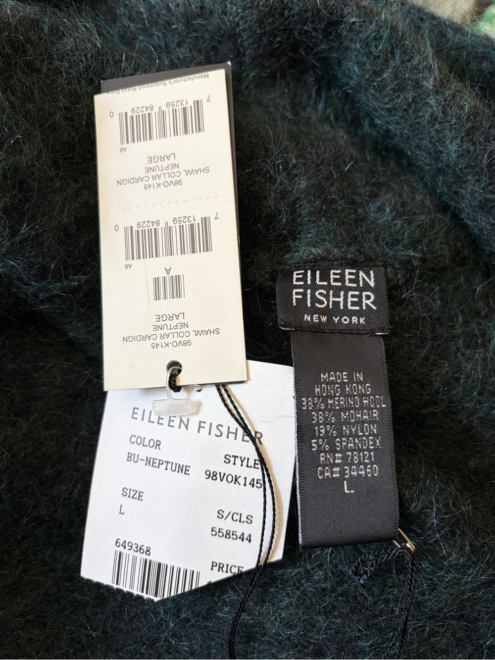 Eileen Fisher Merino Wool Mohair Blend Shawl Collar Long Cardigan in Neptune - Picture 3 of 10